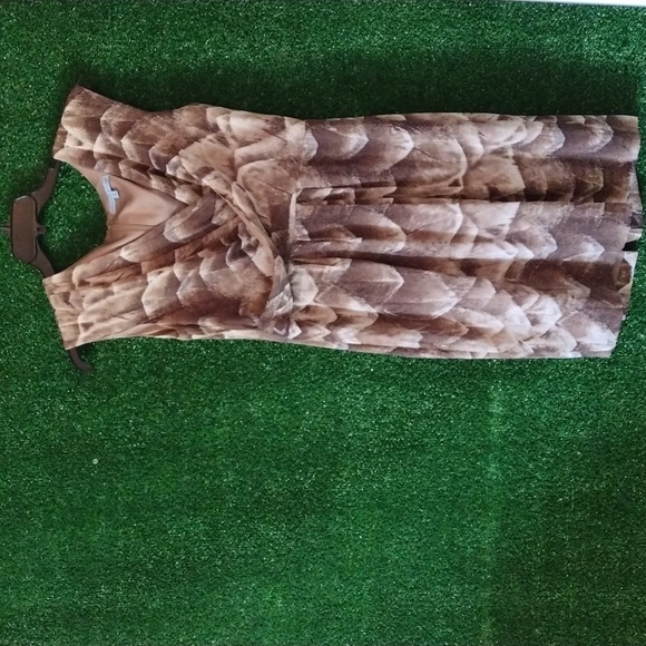 ANTONIO MELANI Brown and Cream Pleated Sheath Midi Dress - Picture 3 of 4